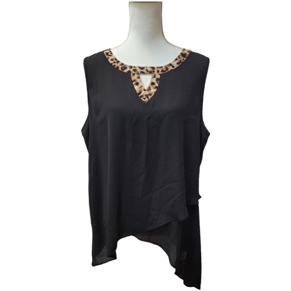Cato Est. 1946 Black Animal Leopard Print Sleeveless Asymmetrical Blouse X-large